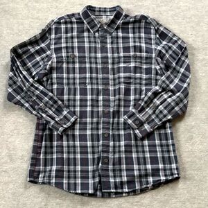 Duluth Trading Co Navy, Red and White Plaid Flannel Shirt Sz. L